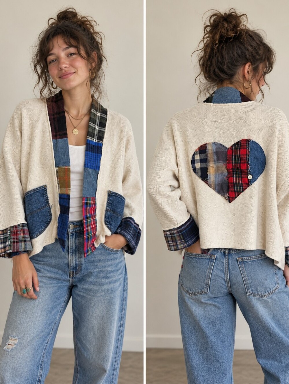 Shannon Passero Alpine Love Cardigan One Size Patchwork Plaid 100% Cotton